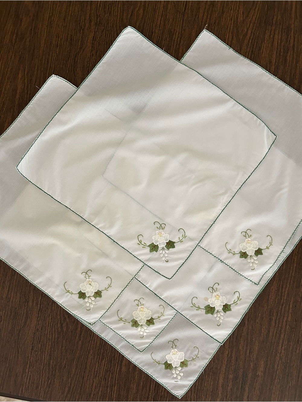 Vintage Napkins Floral Embroidered 15” Square Set of 12 Cottagecore Party White